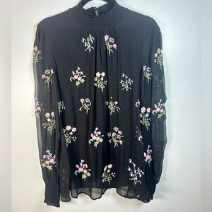 Sundance Black Floral Embroidered Blouse peasant Fairy Whimsygoth size Large